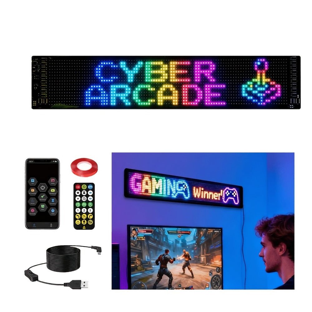Flexible LED Matrix Screen Display DIY Text Picture & GIF, App & Remote Control, 5V USB Powered, 16x32 to 16x144
