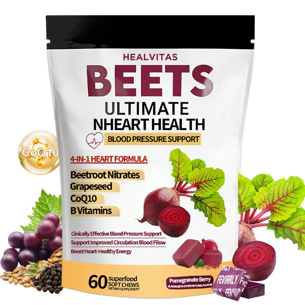Beetroot Gummies with CoQ10, Grape Seed Extract & Multivitamins, Blood Pressure Support, Heart Health