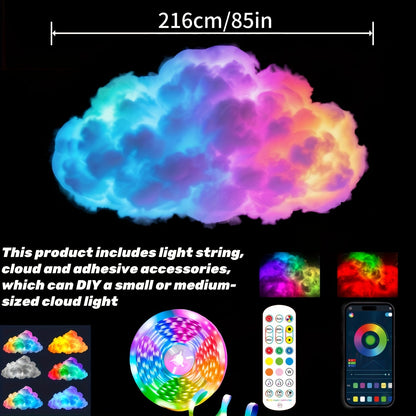 Cloud Night Light 3D RGB, DIY Thunder Cloud Lamp with Music Sync & Color Changing LED, USB Powered