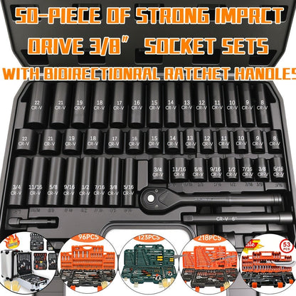 Ratchet Socket Wrench Set with Handle – 50/53/96/123/218/999PCS | 3/8" Drive CR-V Steel | Metric & Imperial Sizes | Car Maintenance