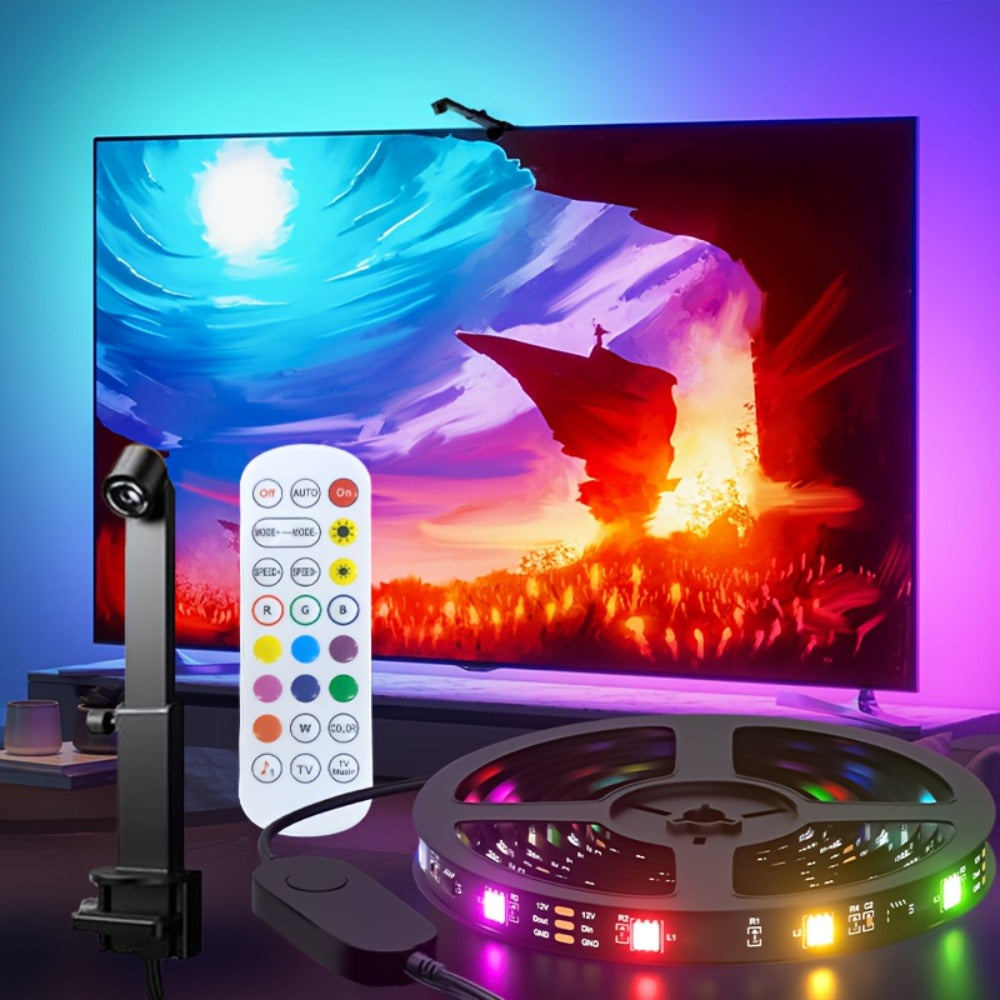 TV LED Backlight with Camera Screen Sync RGBW 5ft – Real-Time Color Matching USB Powered Ambient Bias Lighting for Smart TVs