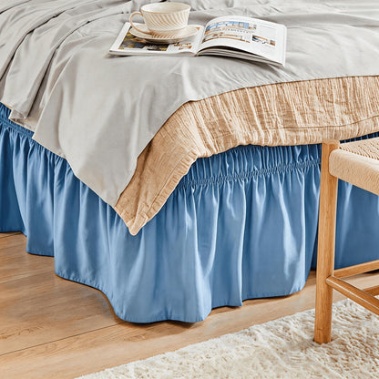 Bed Skirt Elastic Wrap Around Ruffle – 15 Inch Drop Microfiber Dust Ruffle, Adjustable No-Lift Fit, Fade Resistant Machine Washable