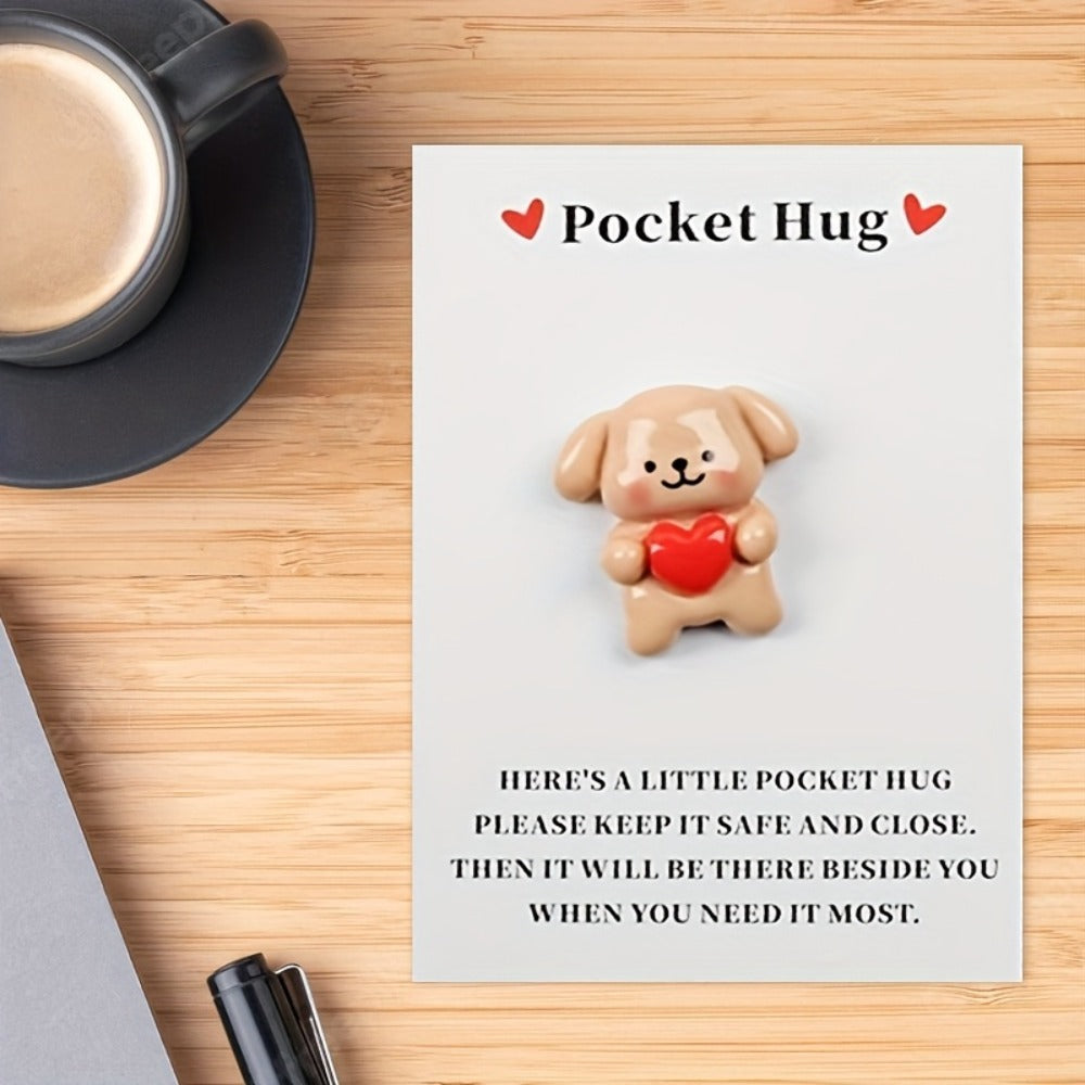 Pocket Hug Cards Emotional Support – Cute Heart Dog Mini Cards with Resin – Thinking of You for Parties, Celebrations and Guest Favors