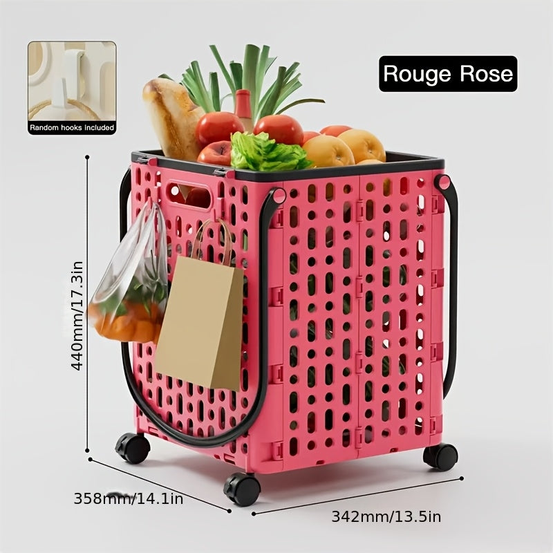 Foldable Shopping Cart with Wheels and Handle Large Capacity Portable Trolley for Grocery Camping Travel Laundry Beach Outdoor Home