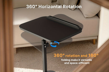 Compact Black Overbed Table with 360-Degree Rotating Top, 53–80 cm Height and 40 x 30 cm Base
