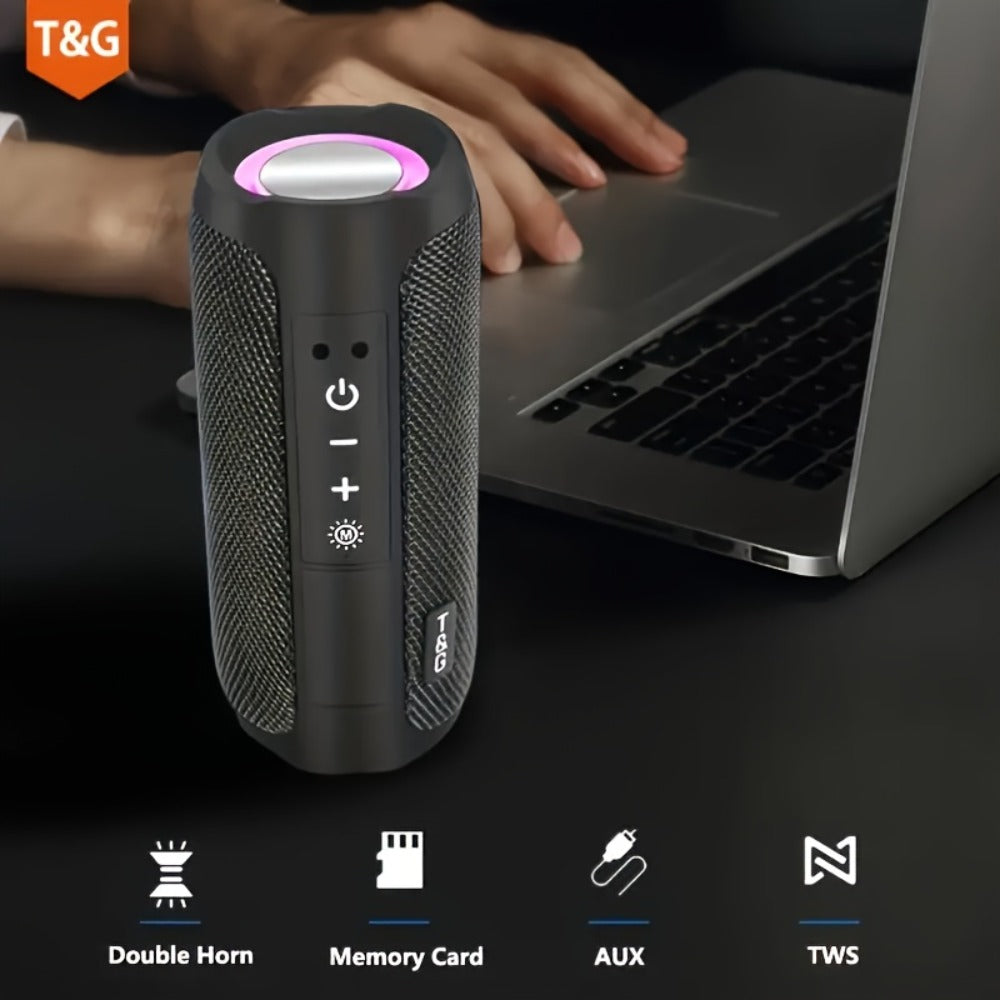 TG227 Portable Bluetooth Speaker with LED Breathing Light, TWS Stereo Sound, USB-C Rechargeable, Wireless Speaker for Outdoor Camping