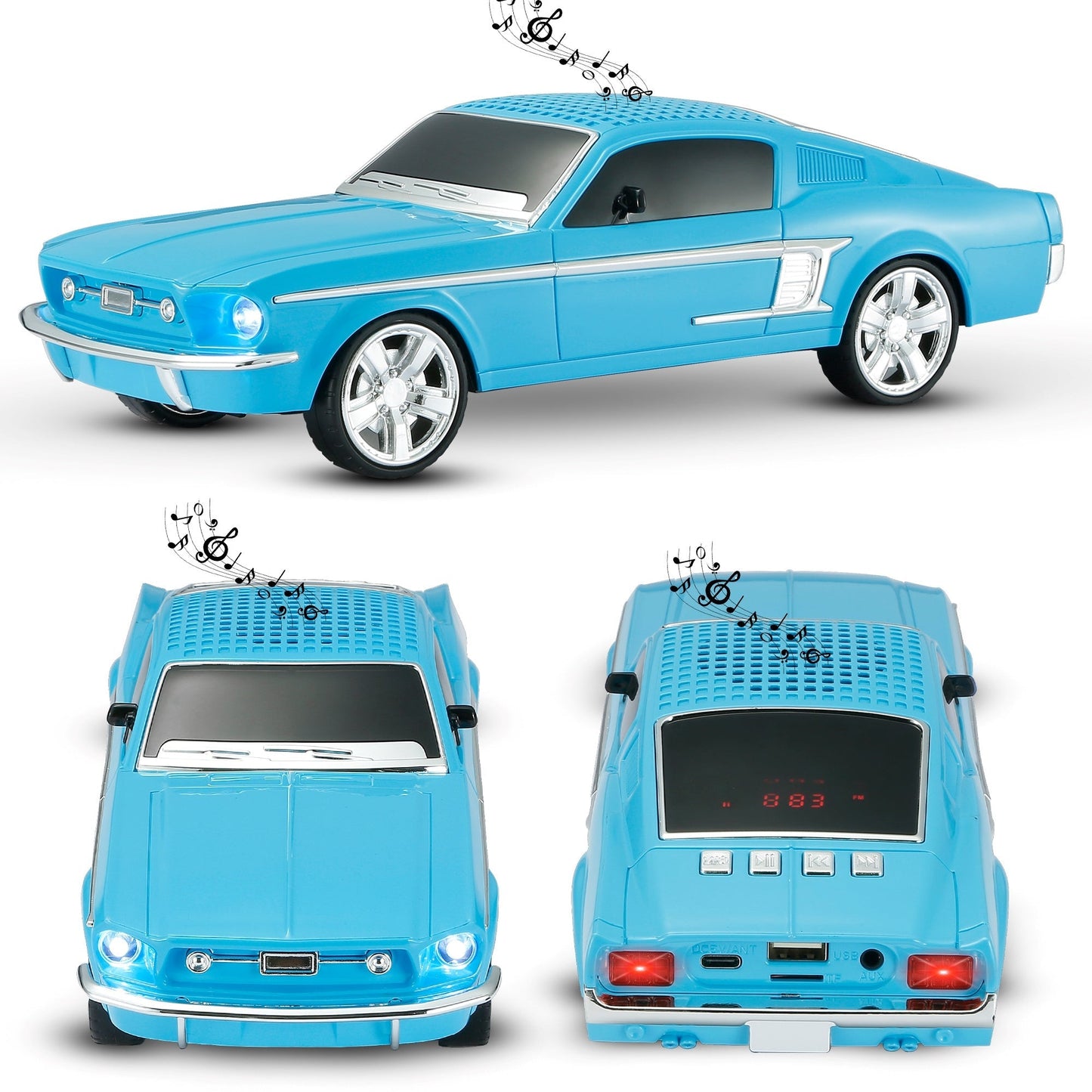 Fuzix WS-1967 Classic Car Bluetooth Speaker with LED Lights | Retro Replica Wireless Stereo, FM Radio, USB/TF/AUX, Built-in Mic