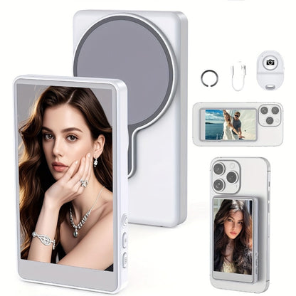Wireless Selfie Monitor Screen for iPhone Android, 2500mAh Battery, Remote Control, 3-Level Brightness & Wide Screen Mode