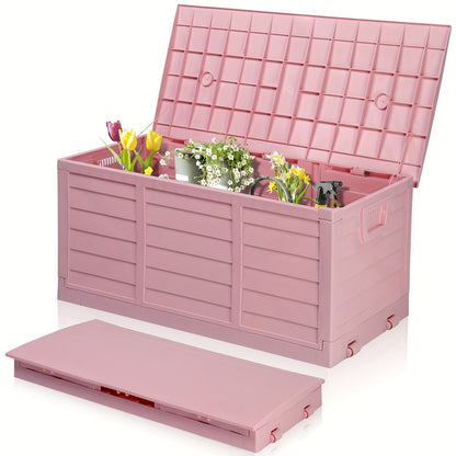 75 Gallon Deck Box with Wheels, 284L Resin Outdoor Storage Box Lockable Plastic Container for Patio
