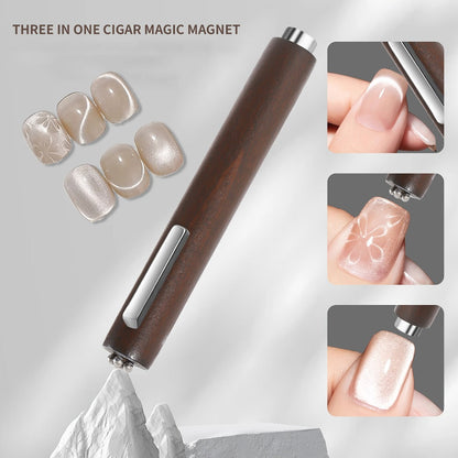 Cat Eye Nail Magnet Set 3Pcs 6-in-1 Magnetic Nail Art Tool – Pentagram Heart Round Cigar Magnets for Cat Eye Gel Polish Linear Star Heart