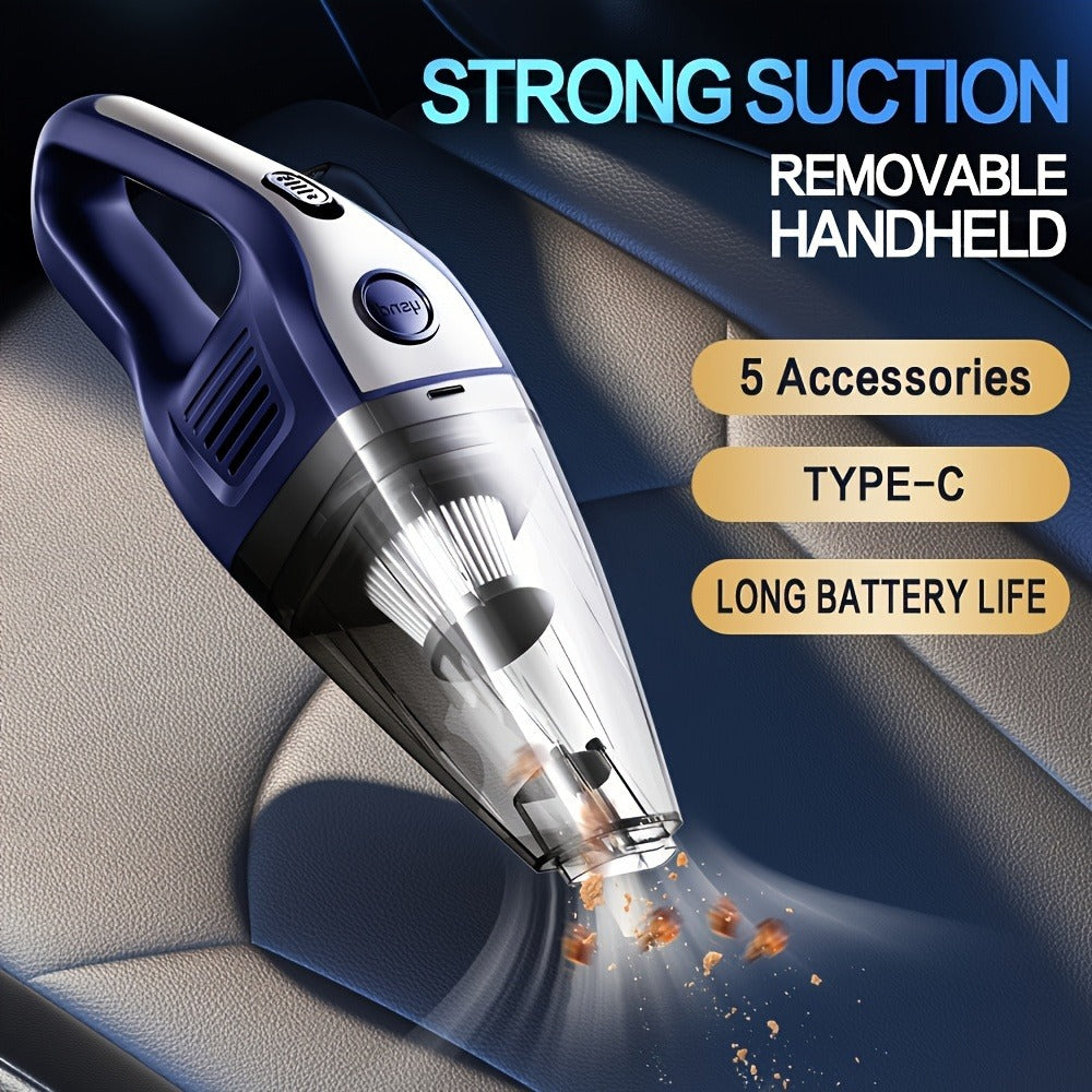 Handheld Cordless Vacuum Cleaner with Powerful Suction – Portable USB Rechargeable Mini Vacuum with Multiple Accessories for Car, Home