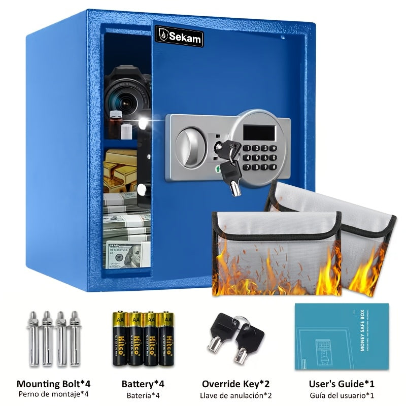 Fireproof Home Safe Box with Digital Keypad and Key Lock Steel Security Safe for Money for Entryways, Bedrooms and Living Spaces