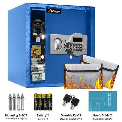 Fireproof Home Safe Box with Digital Keypad and Key Lock Steel Security Safe for Money for Entryways, Bedrooms and Living Spaces