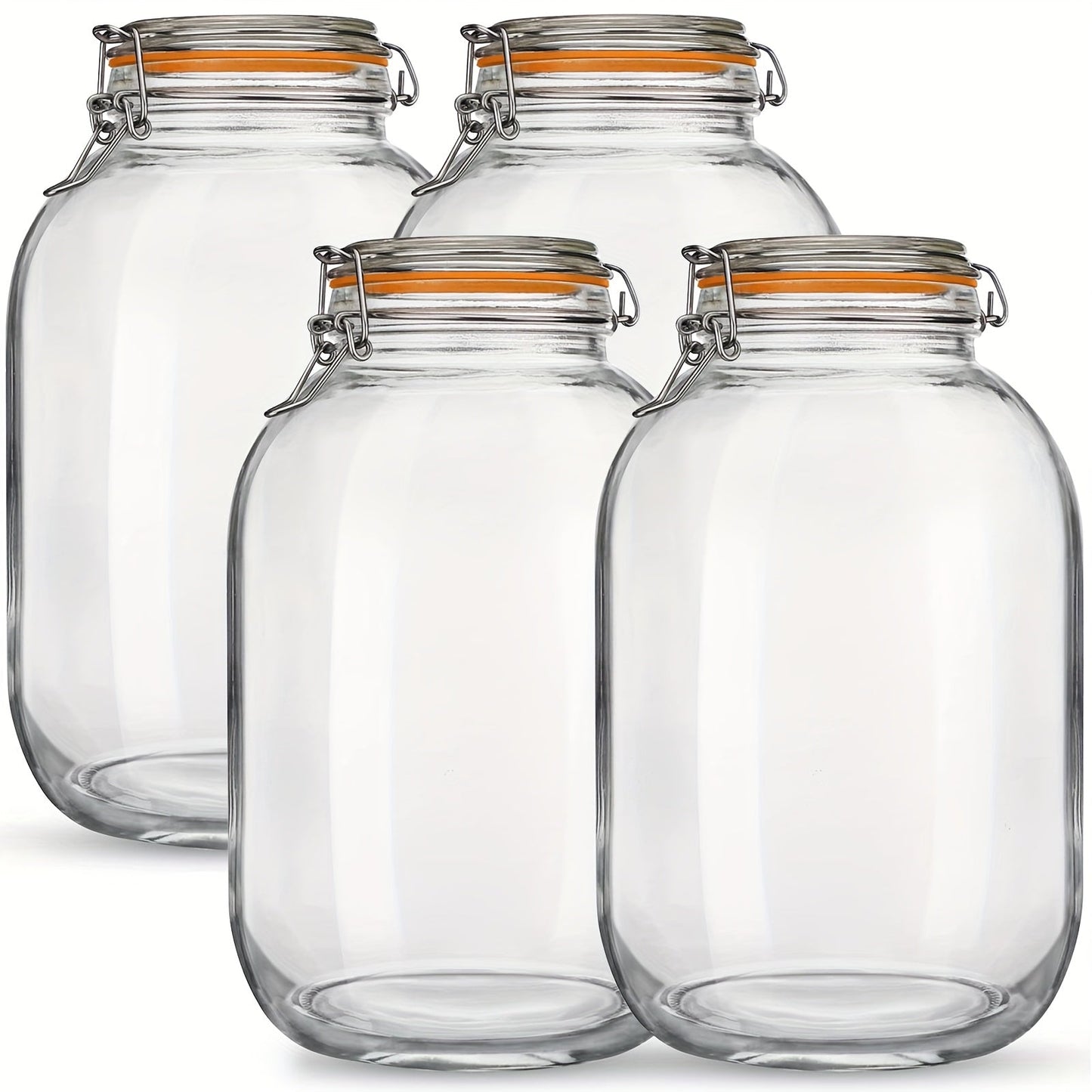 Glass Jar Food Storage Organizer Four-Pack with 1-Gallon Wide Mouth Jars and Hinged Gasket Lids