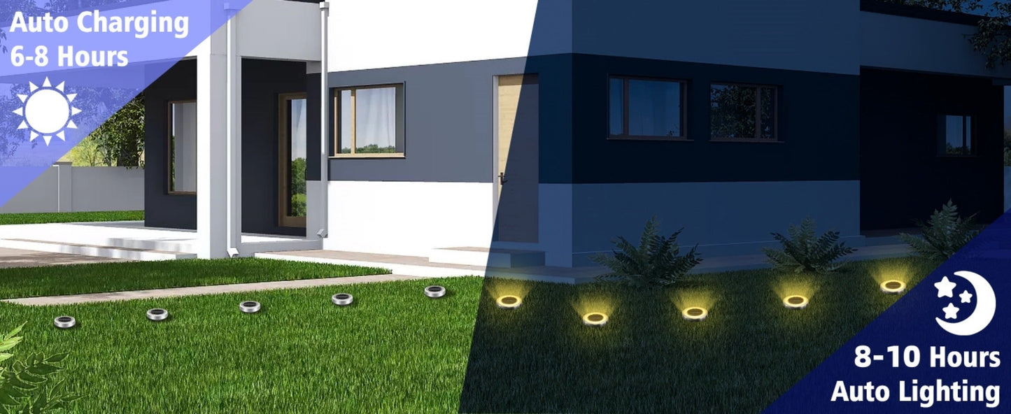 Solar Ground Lights 8 Pack 8-LED - Ultra Bright Semi-Recessed Outdoor Floor Lights for Garden Pathway Driveway Deck Staircase Pool