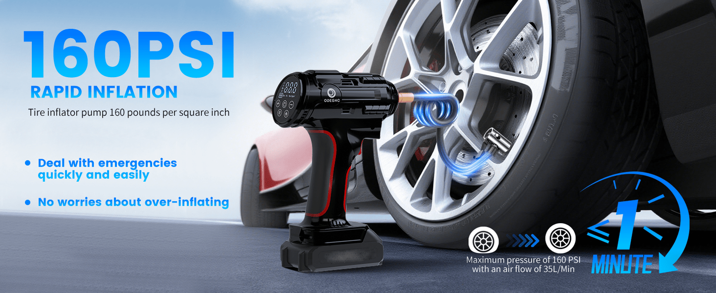 Portable Air Pump Inflator 160PSI – Auto Shut-Off, 35L/min, Dual Power (Battery/12V Car), Digital Gauge, 3-Mode LED Light for Car Tires