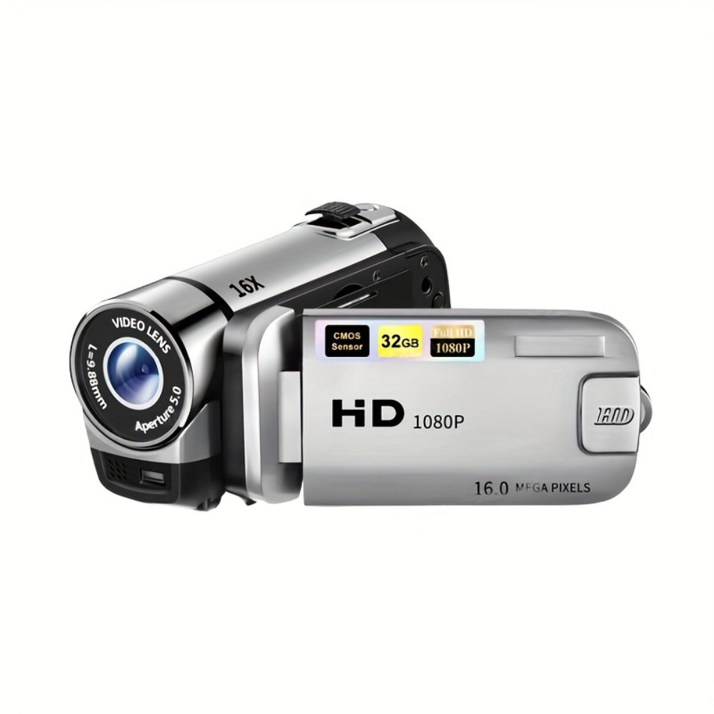 Portable 1080P Digital Camcorder with Rotating Screen & 32G Memory Card, Rechargeable Battery, Selfie Support