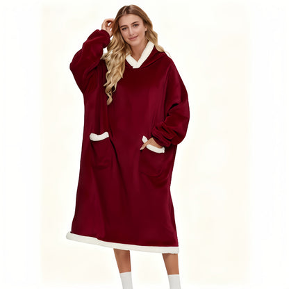 Flannel-Labeled Wearable Blanket Hoodie with Front Pocket and Ten Standard or Extended Color Styles