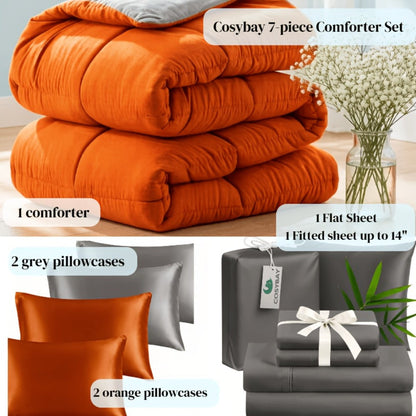 Comforter Set 7-Piece Bed in a Bag Queen King Full Soft Microfiber Down Alternative Comforter Fitted Sheet Flat Sheet Pillow Shams
