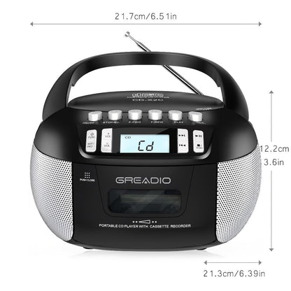 CD and Cassette Player Combo Boombox Portable AM FM Radio Tape Recording Stereo Sound for Bedside Audio, Alarms and Room Entertainment