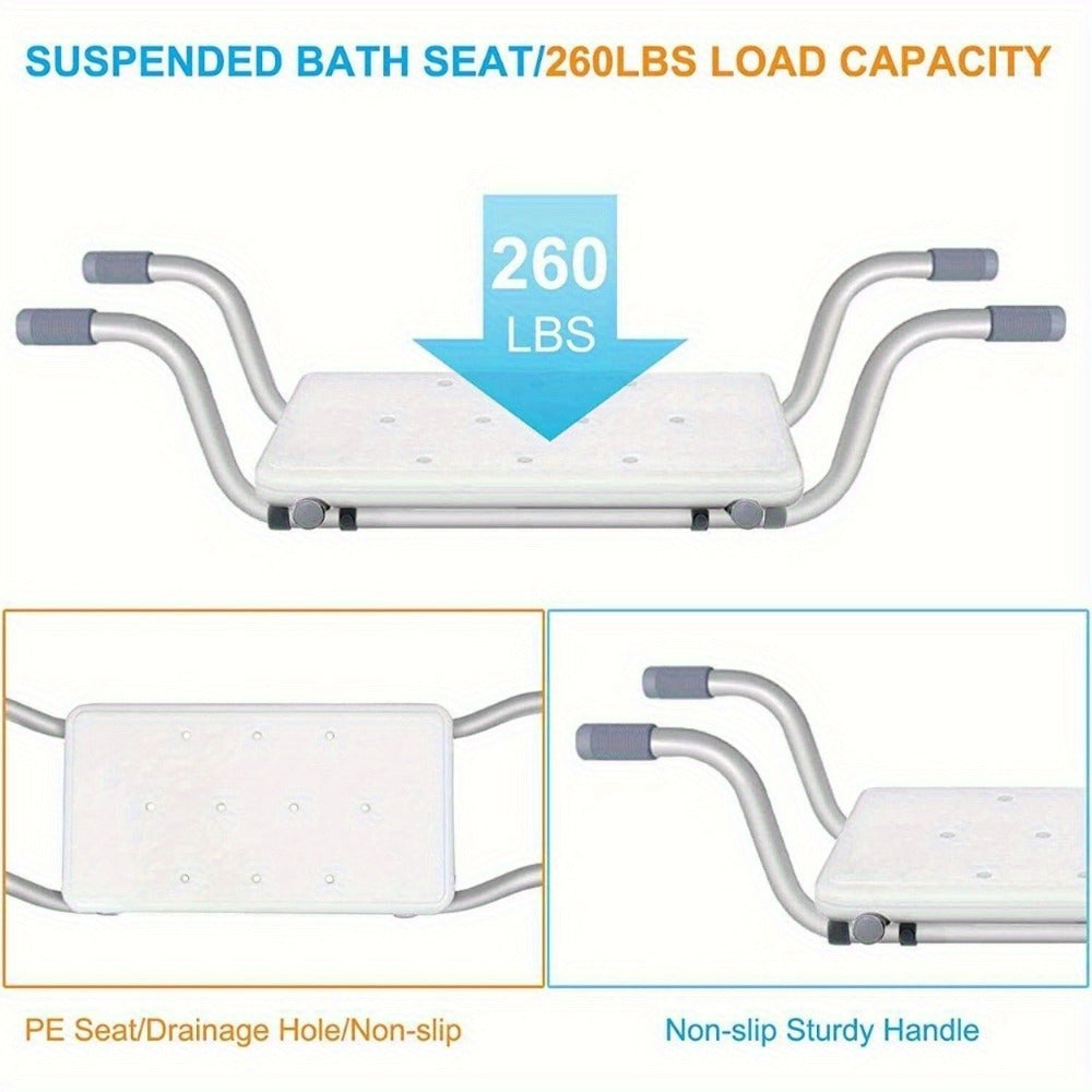 Bath Seat Adjustable Aluminum Shower Chair, Suspended Bathtub Stool with Anti-Slip Handles, Retractable Bath Board for Elderly