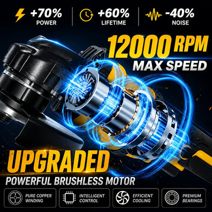 Cordless Angle Grinder - Rechargeable Polishing Machine with Lithium-Ion Battery, Fast Charger & Complete Accessories Kit