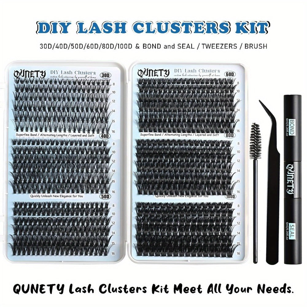 Complete 720-Piece Handmade Cluster Lash Kit with Glue & Tweezers, 30D to 100D, 6 Styles & Lengths