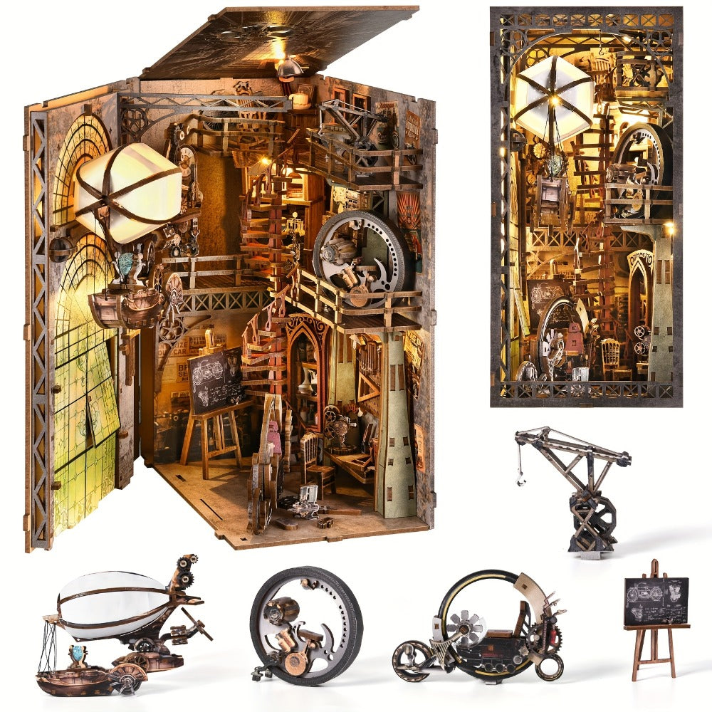 Book Nook Kit DIY Wooden 3D Puzzle Corner Alley Bookshelf Insert Miniature Street Scene Home Decor Handmade Gift for Adults Teens Halloween