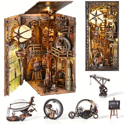Book Nook Kit DIY Wooden 3D Puzzle Corner Alley Bookshelf Insert Miniature Street Scene Home Decor Handmade Gift for Adults Teens Halloween