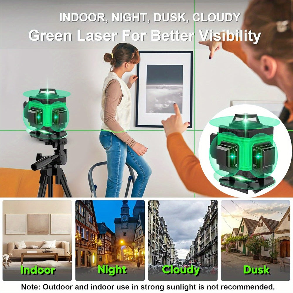 16-Line 4D Laser Level 360° Self-Leveling Cross Line Laser with Rechargeable Battery, Professional Rotary Laser for Construction