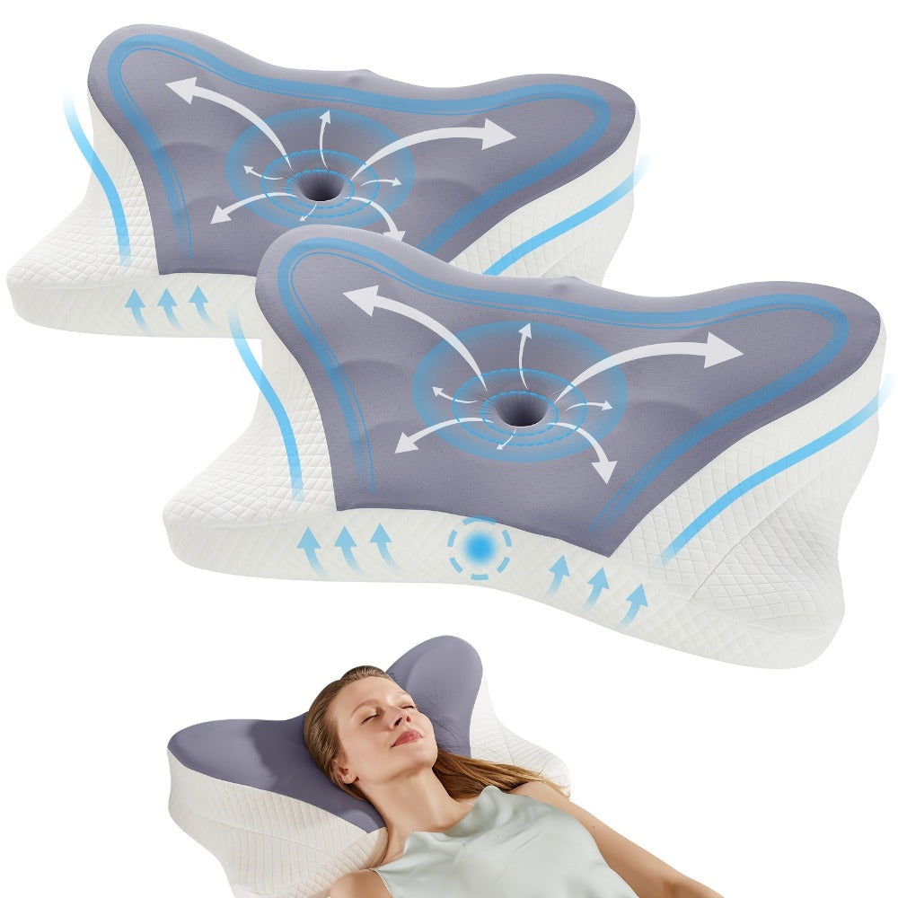 Memory Foam Cervical Pillow Contour Neck Support Orthopedic Bed Pillow for Side Back Stomach Sleepers with Cooling Pillowcase Queen King