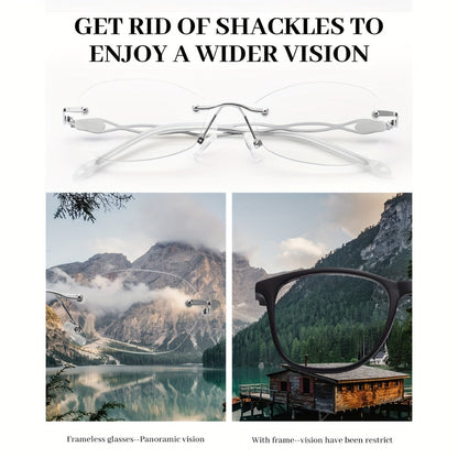 Reading Glasses – Three-Pair Rimless Metal Readers in Multiple Colors and Strengths with Multiple Strength and Color Options