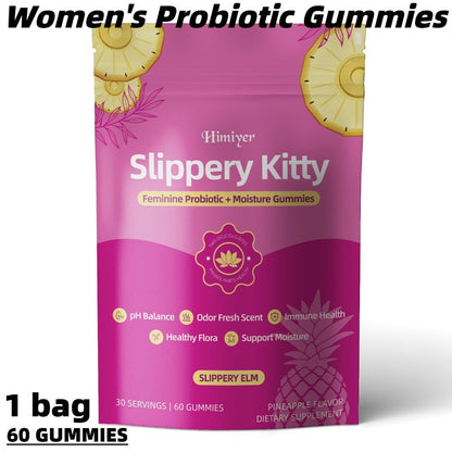 Women's Probiotic Gummies with Slippery Elm for pH Balance & Freshness, Pineapple Flavour, 60 Gummies