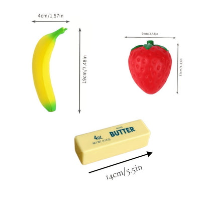 Squishy Food Toy Set 3pcs Slow Rising PU, Pretend Play Simulation Food Butter Banana Strawberry, Sensory Squeeze Stress Toy