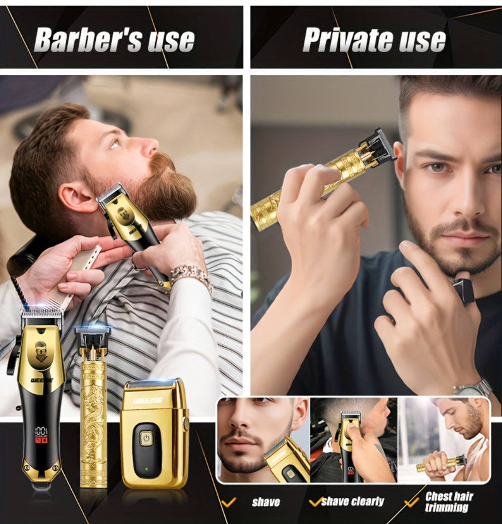3-in-1 Hair Clipper Grooming Kit for Men – WEEME USB Rechargeable Cordless Beard Trimmer & Body Shaver Set, Home Barber Hair Cutting Kit
