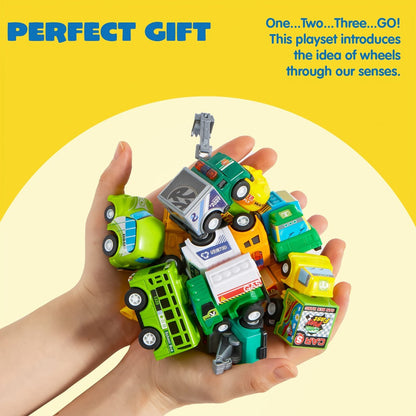 25PCS Pull Back Cars & Trucks Toy Vehicle Set for Kids, Fire Truck, Police Car, School Bus & More