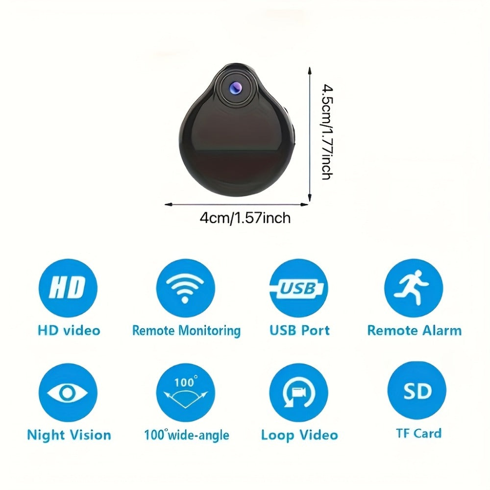 Mini WiFi Body Camera in Black with 100-Degree Lens Marking, Motion Alerts, Loop Video, Night View and TF Card Slot