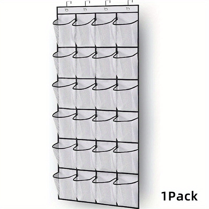 Over Door Shoe Organizer 24 Large Mesh Pockets, Foldable Breathable Hanging Storage Rack for Entryways, Bedrooms and Living Spaces
