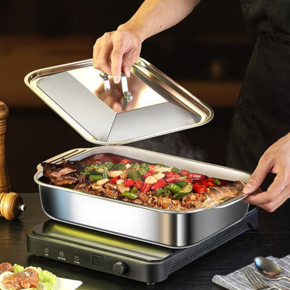Stainless Steel Baking Trays with Lids – Large Capacity Sheet Pan Set for BBQ, Bread, Desserts, Seafood & Buffets | Family Gatherings