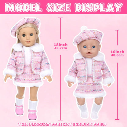 18 Inch Doll Knitted Clothes Outfit Set with Hat Jacket Skirt Shoes Socks Sunglasses Lipstick