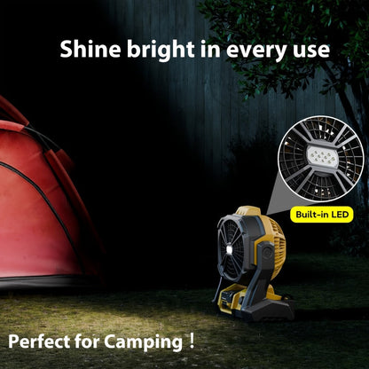 Cordless Jobsite Fan Compatible with DeWalt 20V Max Battery, LED Light Auto Oscillating 180° Tilt Adjustable Speed