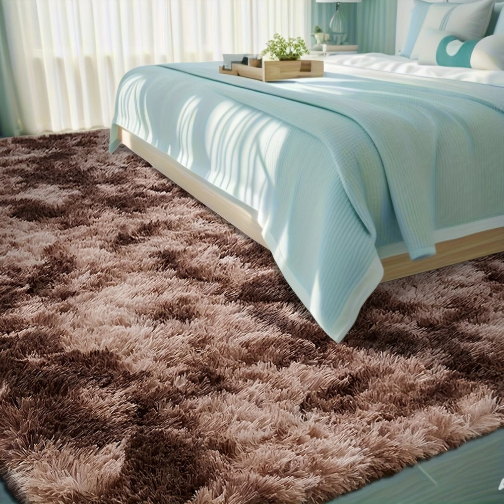 Area Rug Fluffy Faux-Fur Shag in Solid, Tie-Dye and Ombre Colors with Six available Room Sizes