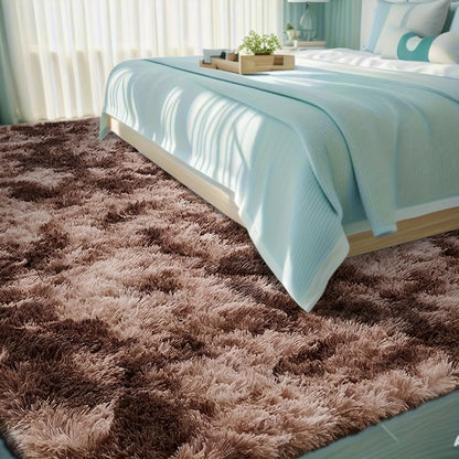 Area Rug Fluffy Faux-Fur Shag in Solid, Tie-Dye and Ombre Colors with Six available Room Sizes