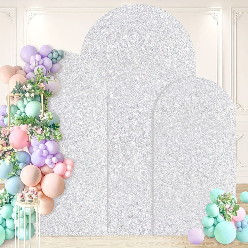 Sequin Wedding Arch Cover Set 3pcs, 6ft 6.6ft 7.2ft Metallic Spandex Payette Glitter Arch Backdrop Cover for Wedding Ceremony