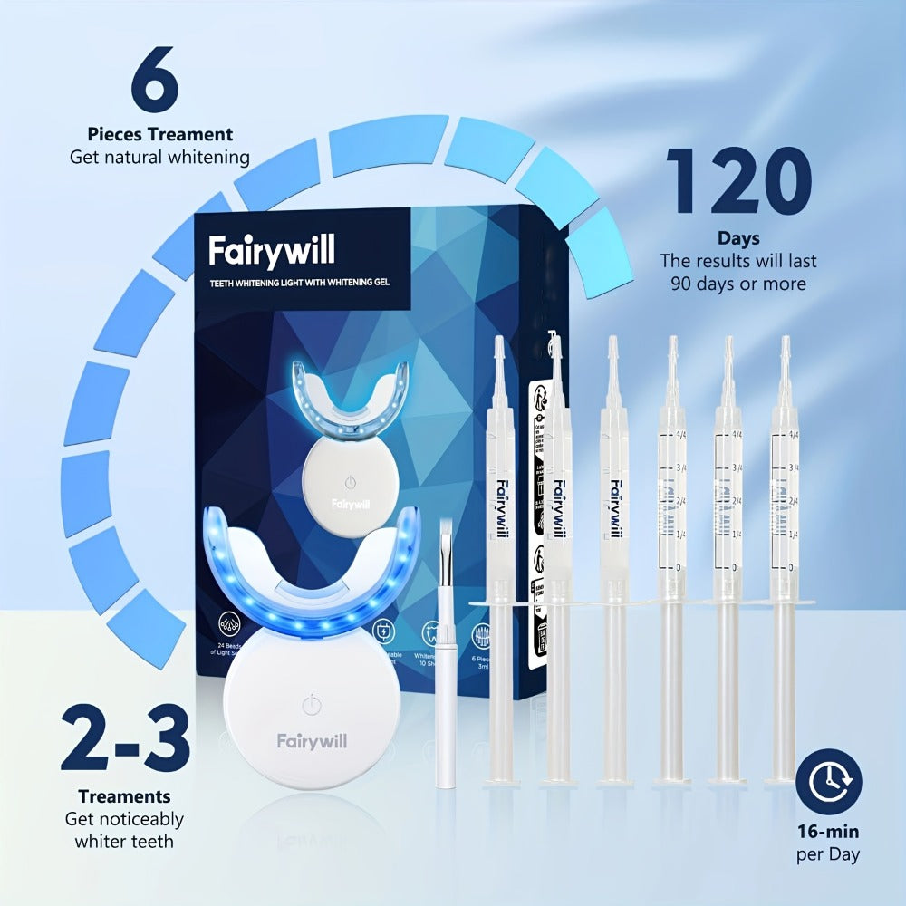 Carbamide Peroxide Teeth Whitening Kit with LED Accelerator Light – 6 Gel Tubes 3ml Each, Whitening Tray & Storage Case