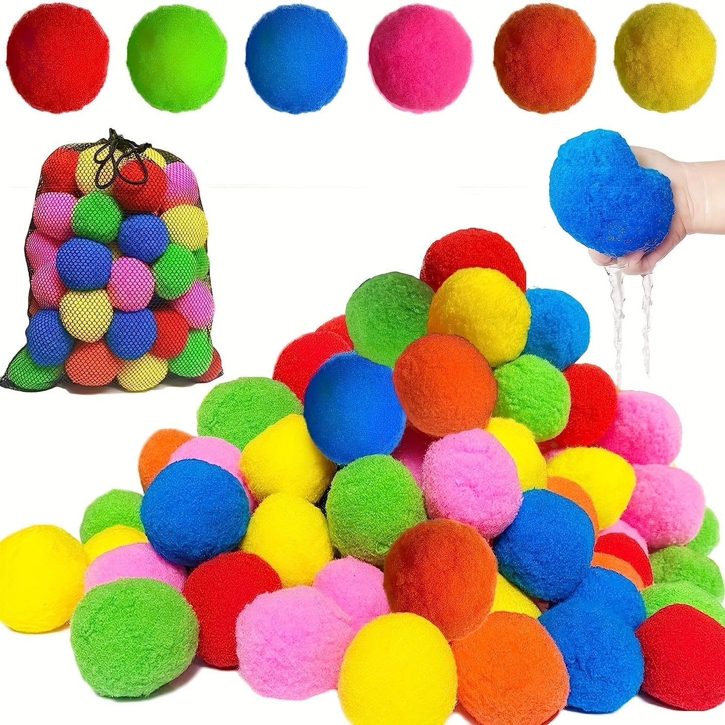 Reusable Water Balloons 36 Pack with Sponge Balls – No-Tie Refillable Water Bomb Set for Pool Party, Backyard Summer Fun & Kids Outdoor