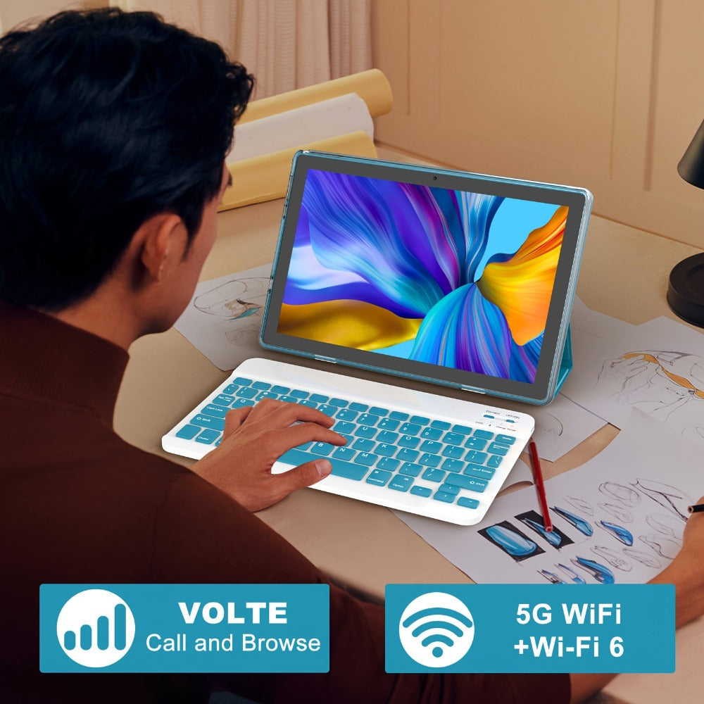 10.1-Inch Android 15 Tablet with 18GB Configured Memory, 128GB Storage, Dual-Band Wi-Fi and Keyboard Set Options