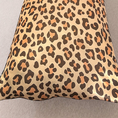 Leopard Print Pillow Covers Set of 4 with Sleep Mask and Headband Machine Washable Polyester Woven Fabric Travel Bedroom Decorative