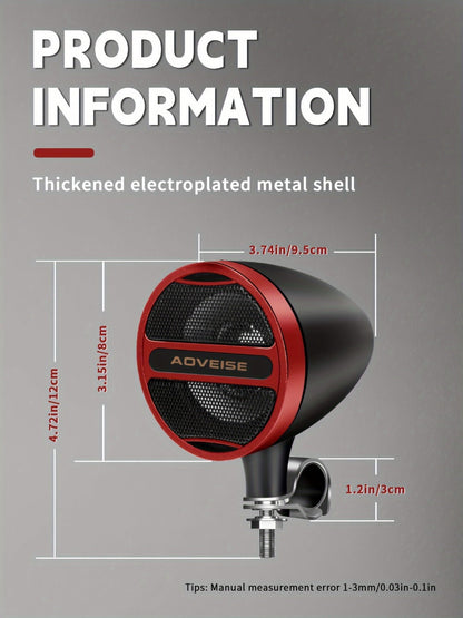 Motorcycle Bluetooth Stereo Speaker System with Built-In Amplifier – 3" Handlebar Mount Speakers, MP3 & USB, 12V, 20W×2 for ATV