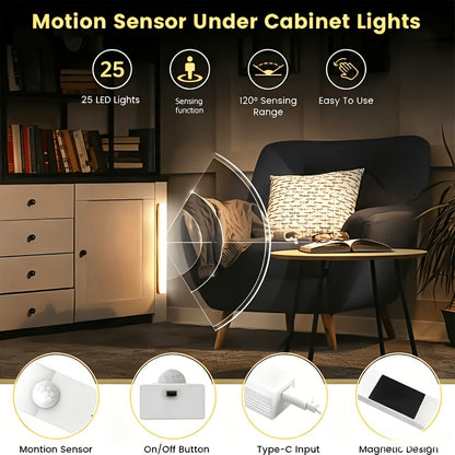 Motion Sensor Cabinet Light 6 Pack – USB-C Rechargeable LED Under Cabinet Lighting for Home Cooking, Dining and Outdoor Meals